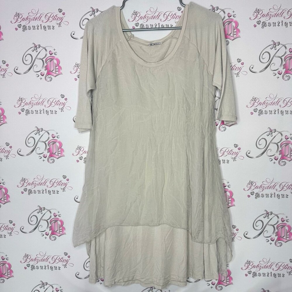 Angela Mara Italy dress grey tiered mesh with under slip soft buttery luxe